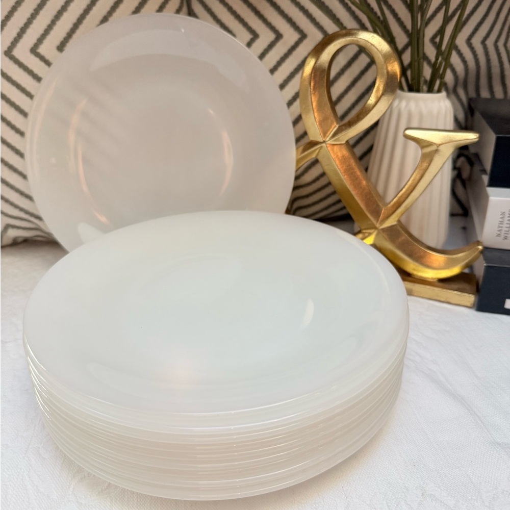 Arcopal France Vintage Milk Glass Dinner Plates, sets of 11